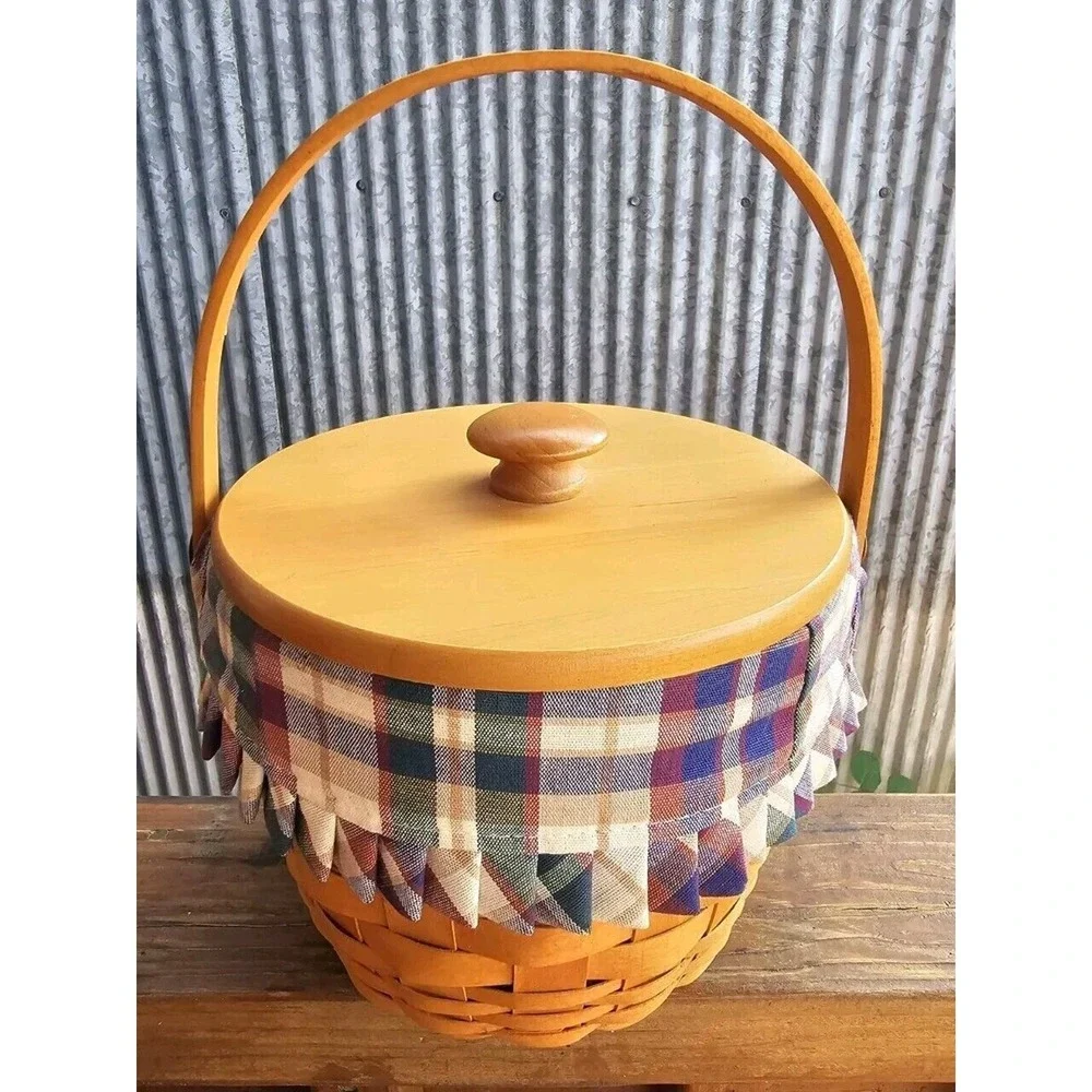 Longaberger Small Round‎ Fruit Basket Protector Fruit Medley Liner Lid Handle